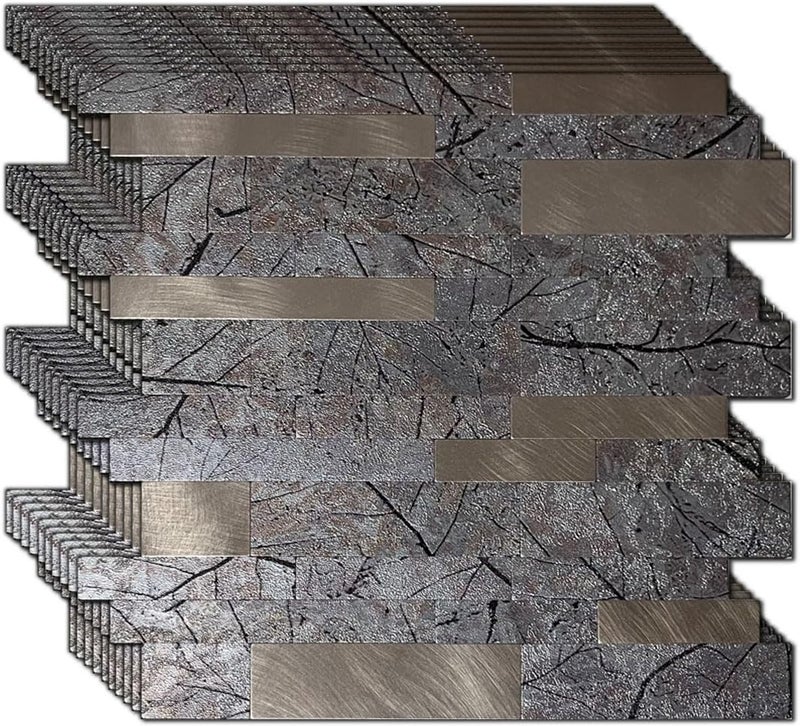 weimeisc 10 Sheets Backsplash Tile for Kitchen Peel and Stick, 11.81" X 11.81" Self-Adhesive Waterproof, Metal Backsplash Subway Tile, Stick on Tiles Kitchen Bathroom (Maple Leaf) - Image 1